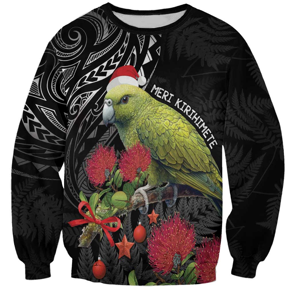 Meri Kirihimete Kakapo Sweatshirt Black Silver Fern Christmas Vibe - Vibe Hoodie Shop