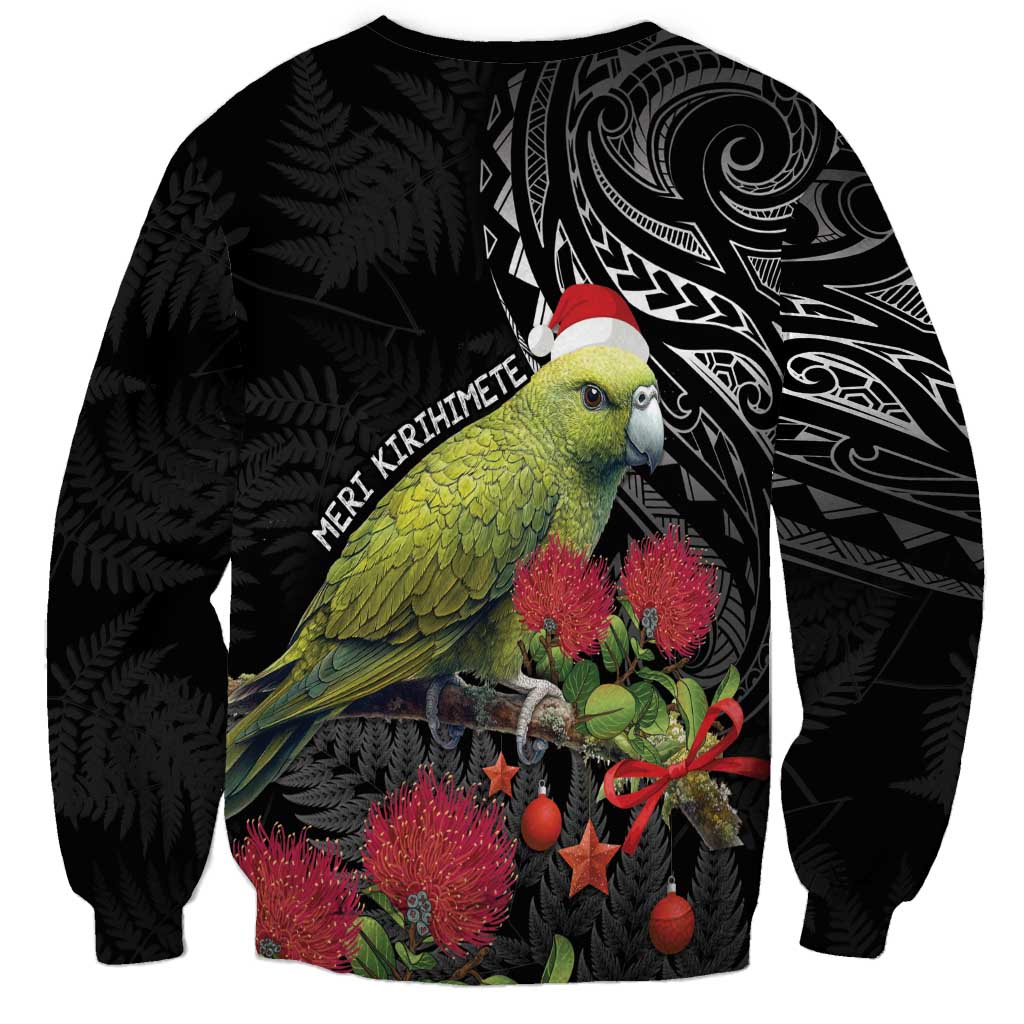 Meri Kirihimete Kakapo Sweatshirt Black Silver Fern Christmas Vibe - Vibe Hoodie Shop