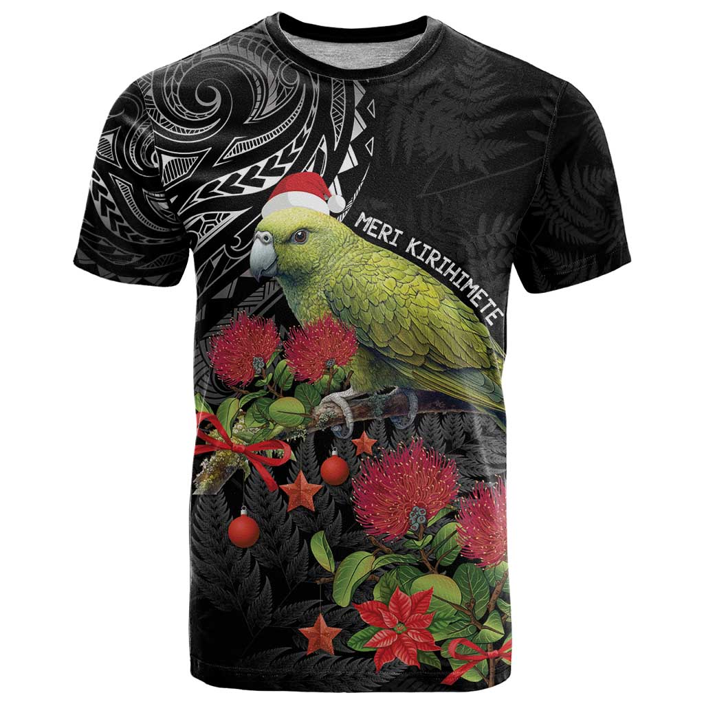 Meri Kirihimete Kakapo T Shirt Black Silver Fern Christmas Vibe LT9 - Vibe Hoodie Shop