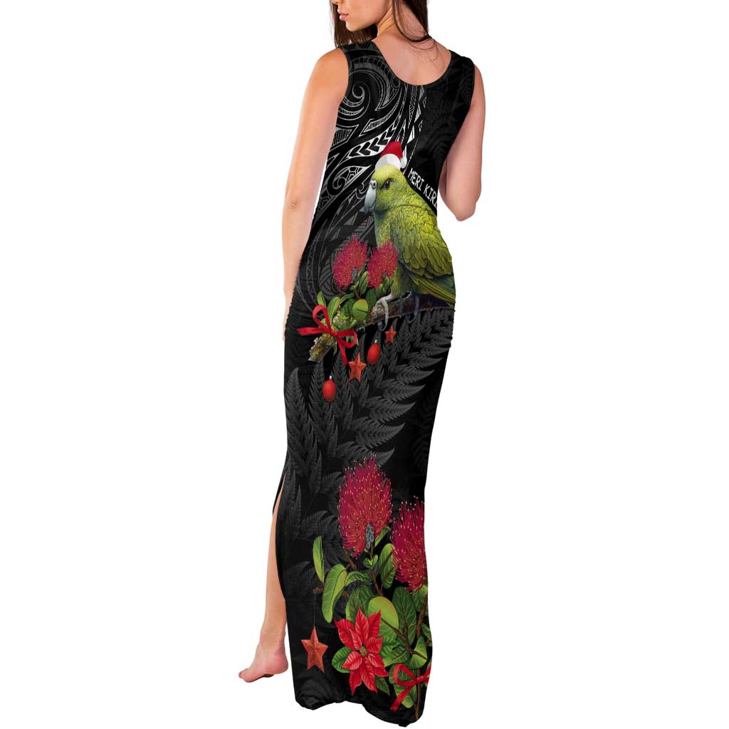 Meri Kirihimete Kakapo Tank Maxi Dress Black Silver Fern Christmas Vibe