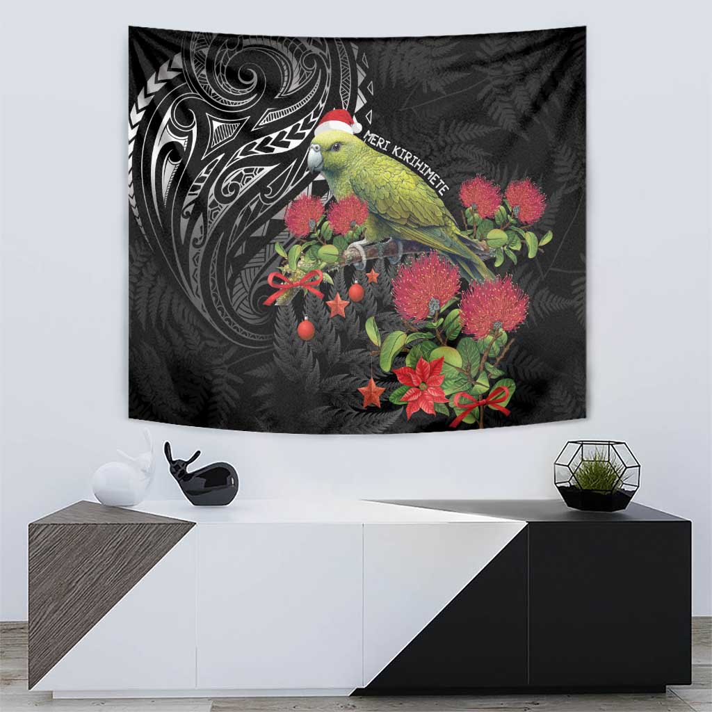 Meri Kirihimete Kakapo Tapestry Black Silver Fern Christmas Vibe - Vibe Hoodie Shop