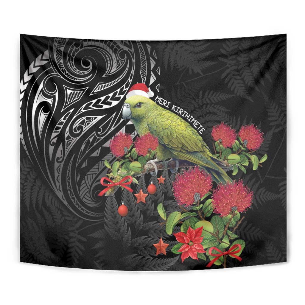 Meri Kirihimete Kakapo Tapestry Black Silver Fern Christmas Vibe - Vibe Hoodie Shop