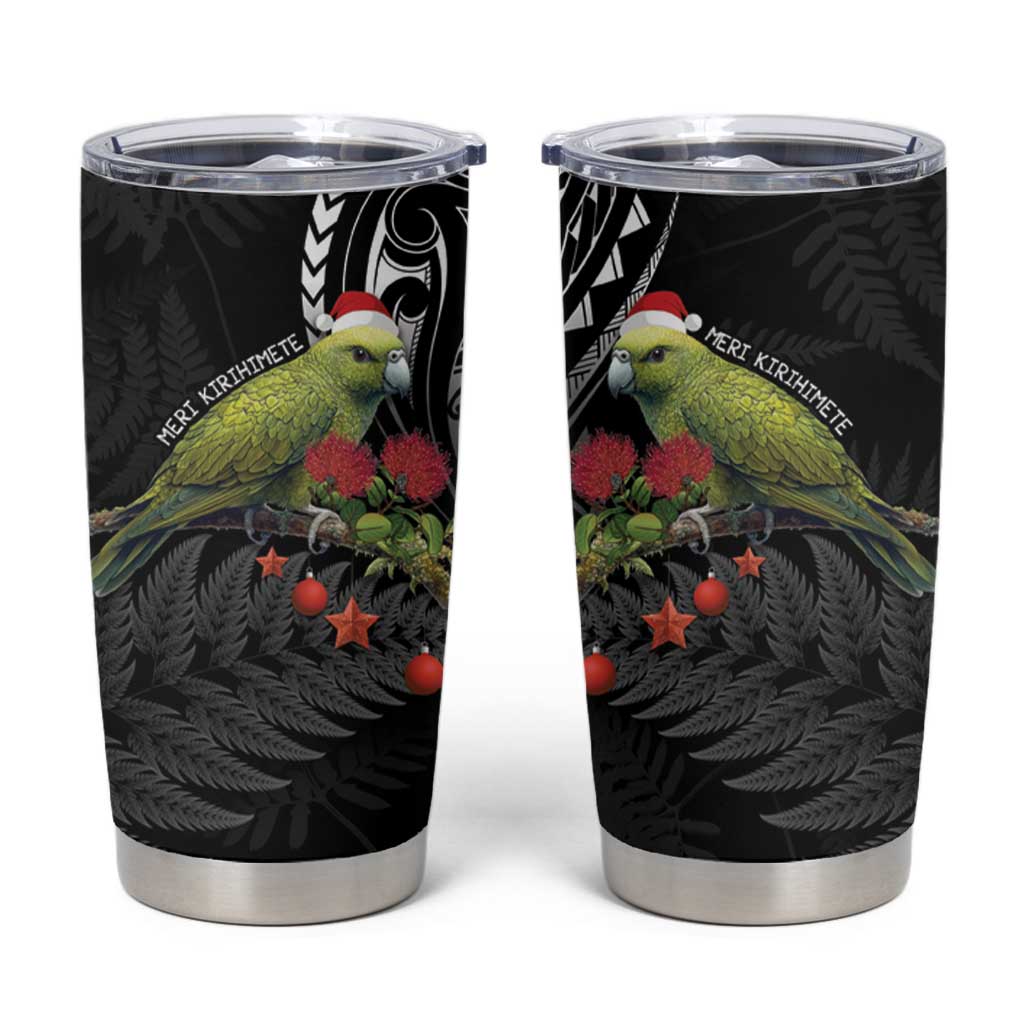 Meri Kirihimete Kakapo Tumbler Cup Black Silver Fern Christmas Vibe