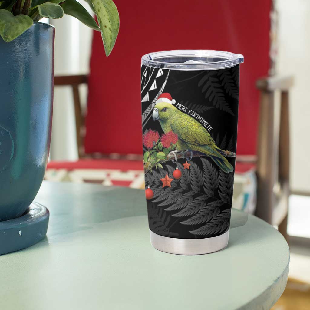 Meri Kirihimete Kakapo Tumbler Cup Black Silver Fern Christmas Vibe