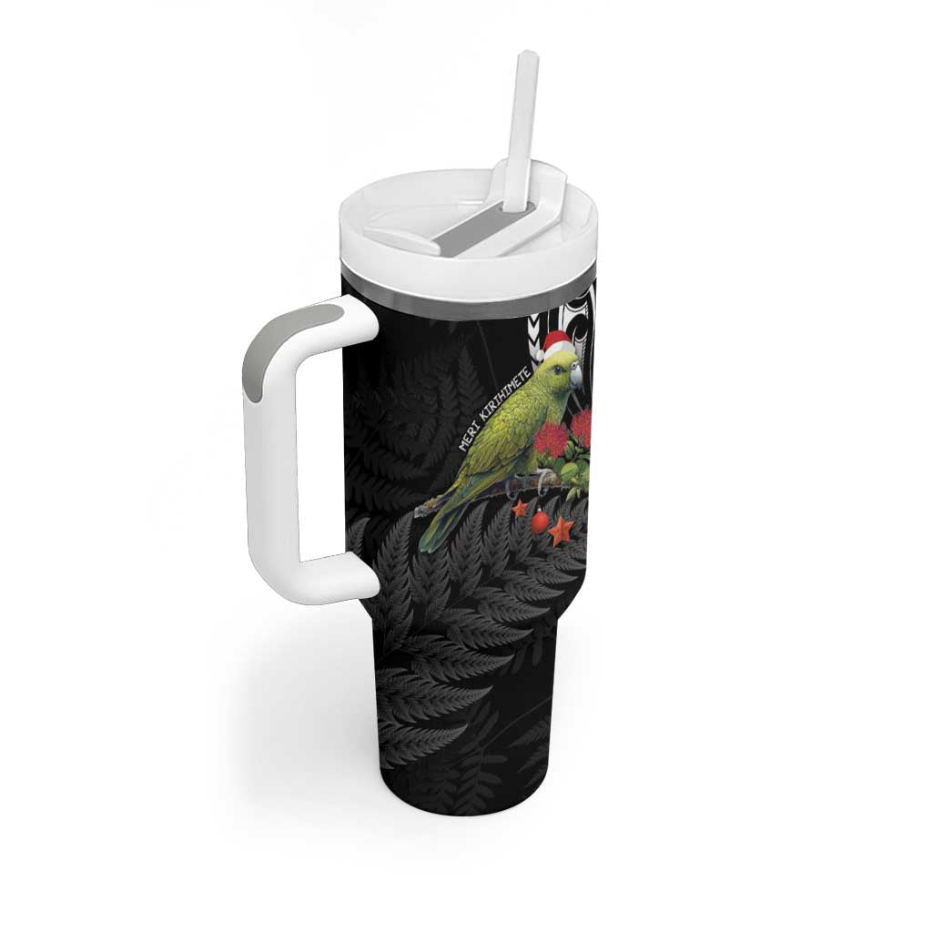 Meri Kirihimete Kakapo Tumbler With Handle Black Silver Fern Christmas Vibe