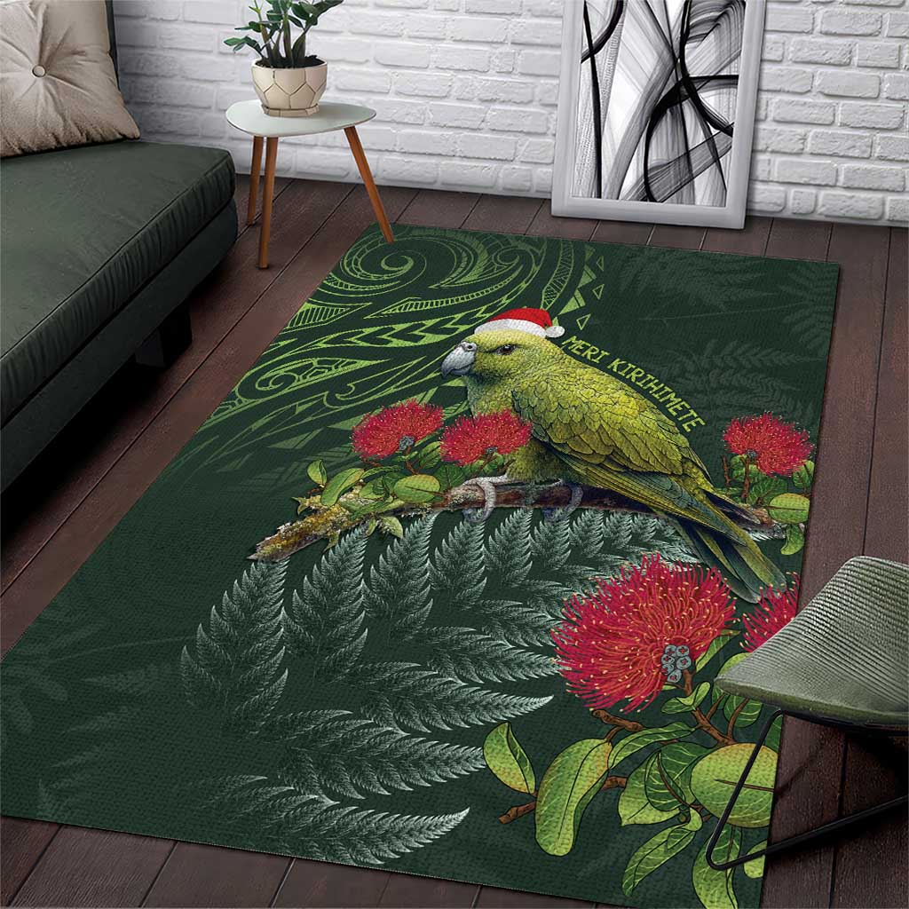 Meri Kirihimete Kakapo Area Rug Green Silver Fern Christmas Vibe - Vibe Hoodie Shop