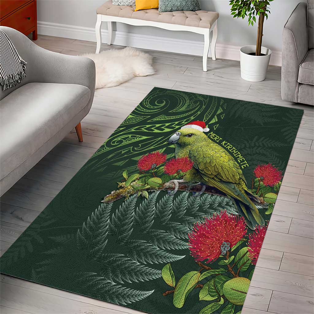 Meri Kirihimete Kakapo Area Rug Green Silver Fern Christmas Vibe - Vibe Hoodie Shop