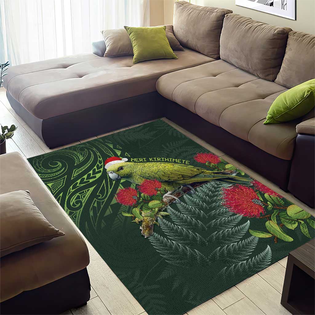 Meri Kirihimete Kakapo Area Rug Green Silver Fern Christmas Vibe - Vibe Hoodie Shop