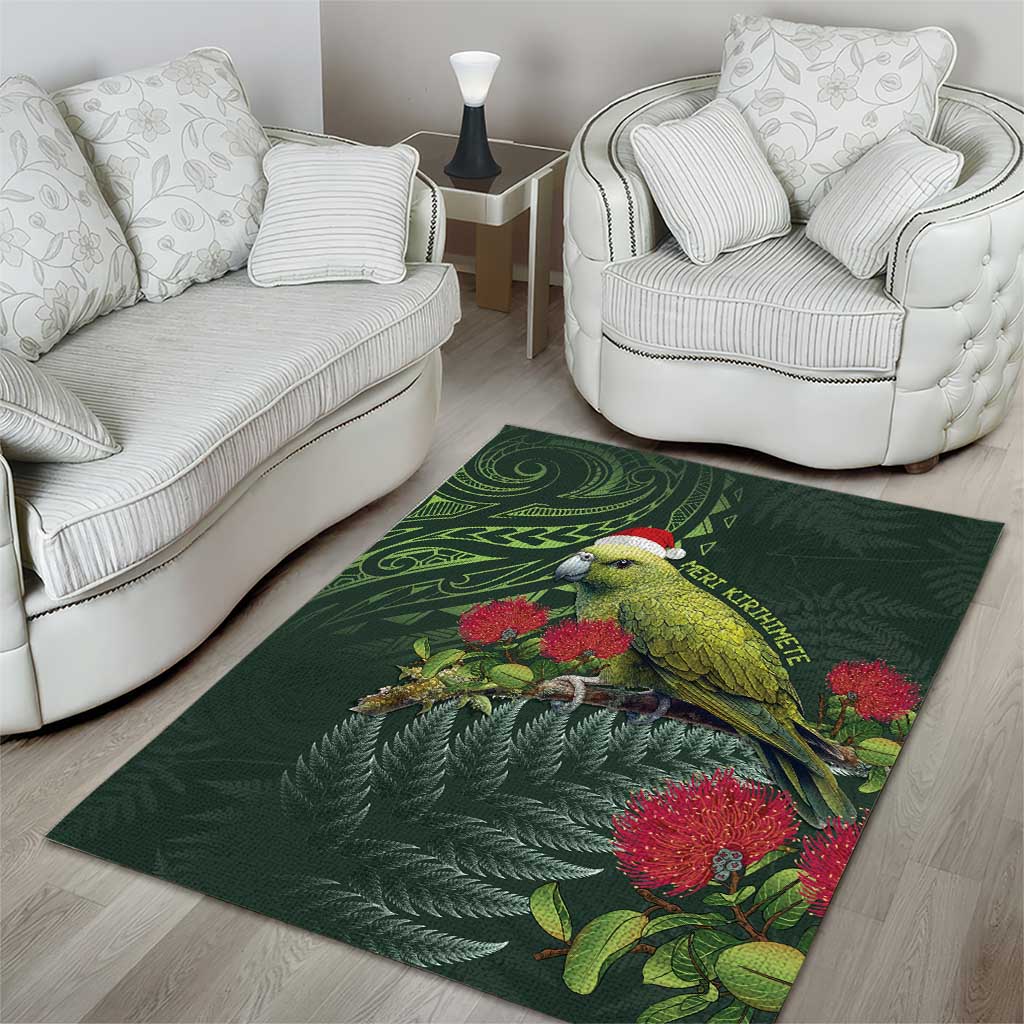 Meri Kirihimete Kakapo Area Rug Green Silver Fern Christmas Vibe - Vibe Hoodie Shop