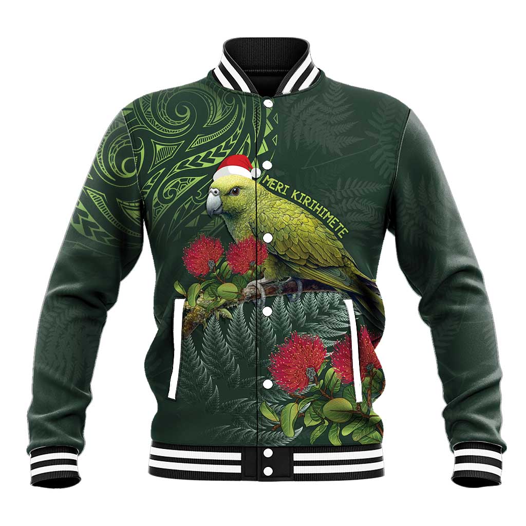 Meri Kirihimete Kakapo Baseball Jacket Green Silver Fern Christmas Vibe - Vibe Hoodie Shop