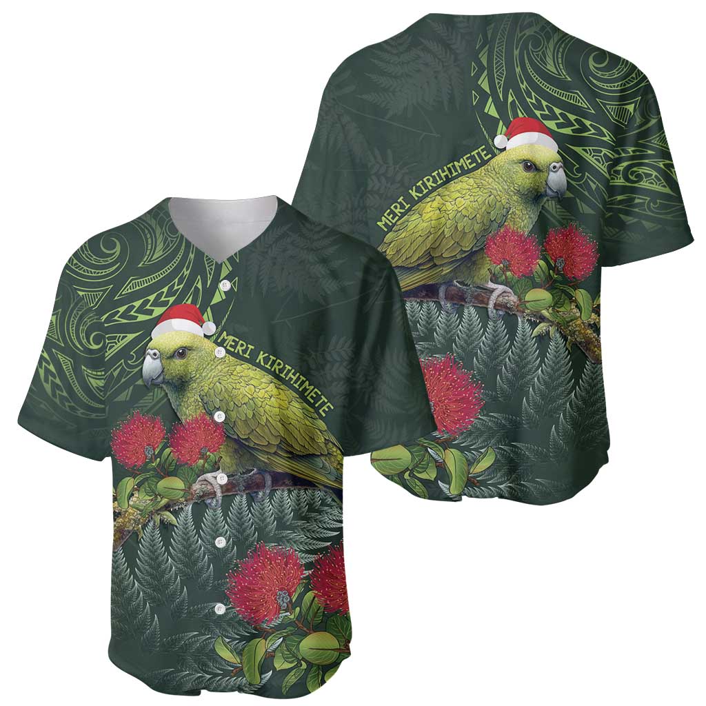 Meri Kirihimete Kakapo Baseball Jersey Green Silver Fern Christmas Vibe - Vibe Hoodie Shop