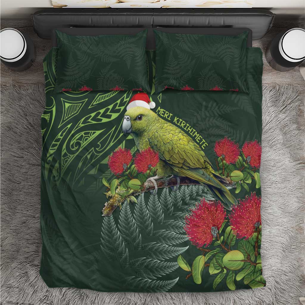 Meri Kirihimete Kakapo Bedding Set Green Silver Fern Christmas Vibe - Vibe Hoodie Shop