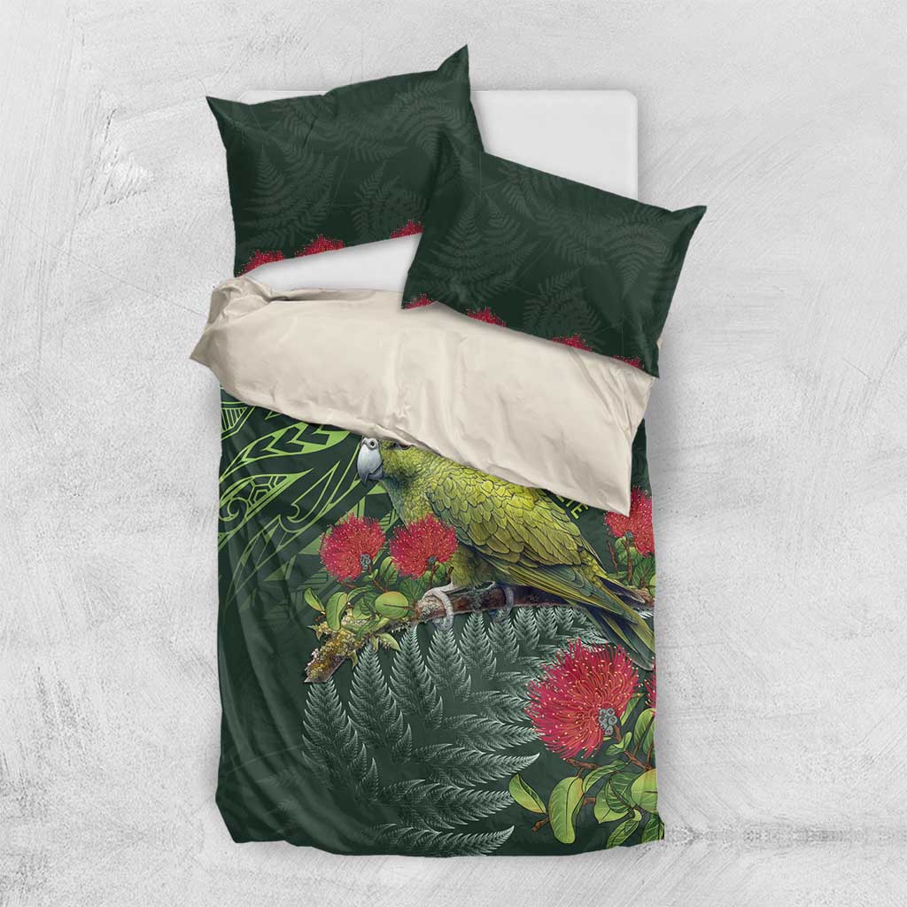 Meri Kirihimete Kakapo Bedding Set Green Silver Fern Christmas Vibe - Vibe Hoodie Shop