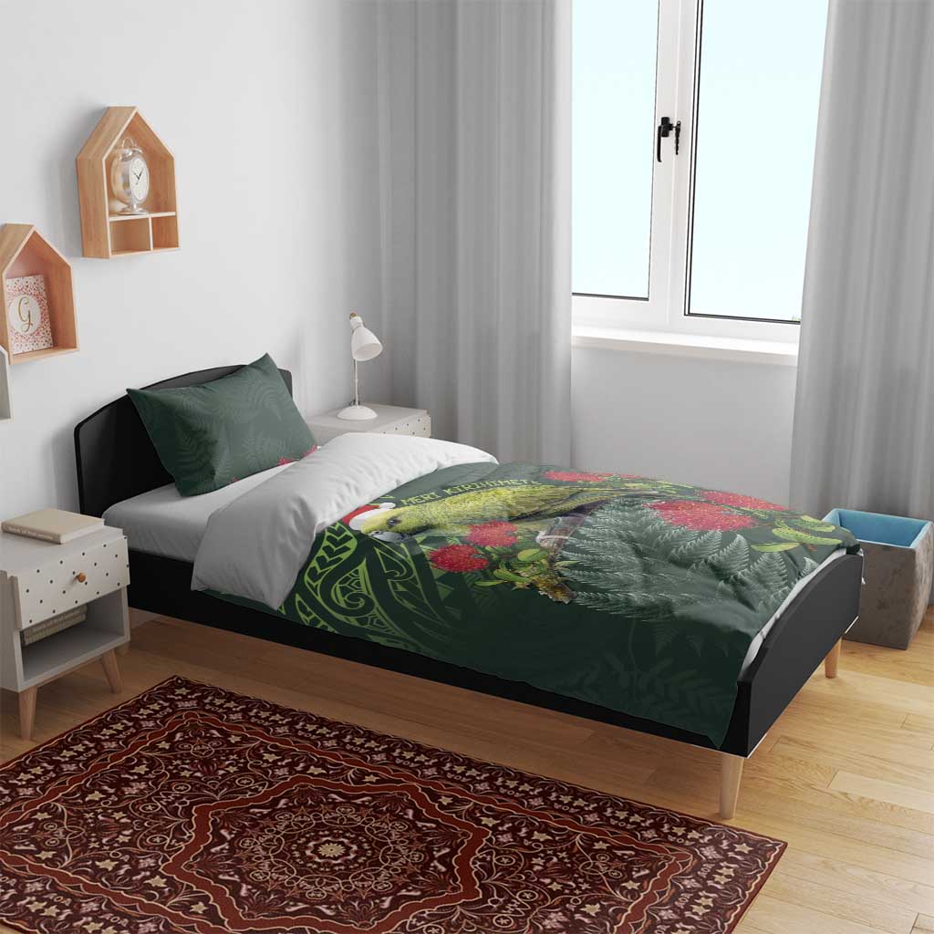 Meri Kirihimete Kakapo Bedding Set Green Silver Fern Christmas Vibe - Vibe Hoodie Shop