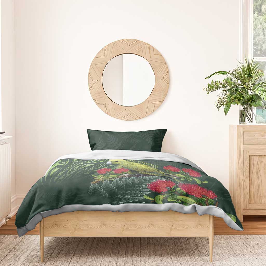 Meri Kirihimete Kakapo Bedding Set Green Silver Fern Christmas Vibe - Vibe Hoodie Shop
