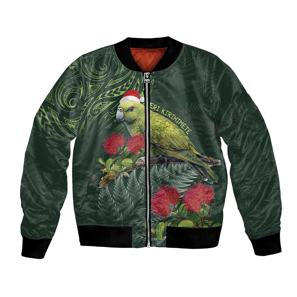 Meri Kirihimete Kakapo Bomber Jacket Green Silver Fern Christmas Vibe - Vibe Hoodie Shop