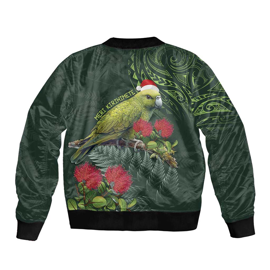 Meri Kirihimete Kakapo Bomber Jacket Green Silver Fern Christmas Vibe - Vibe Hoodie Shop