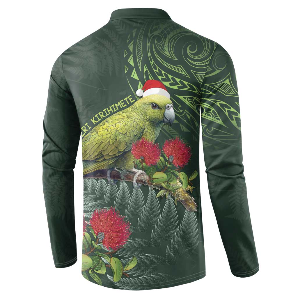 Meri Kirihimete Kakapo Button Sweatshirt Green Silver Fern Christmas Vibe