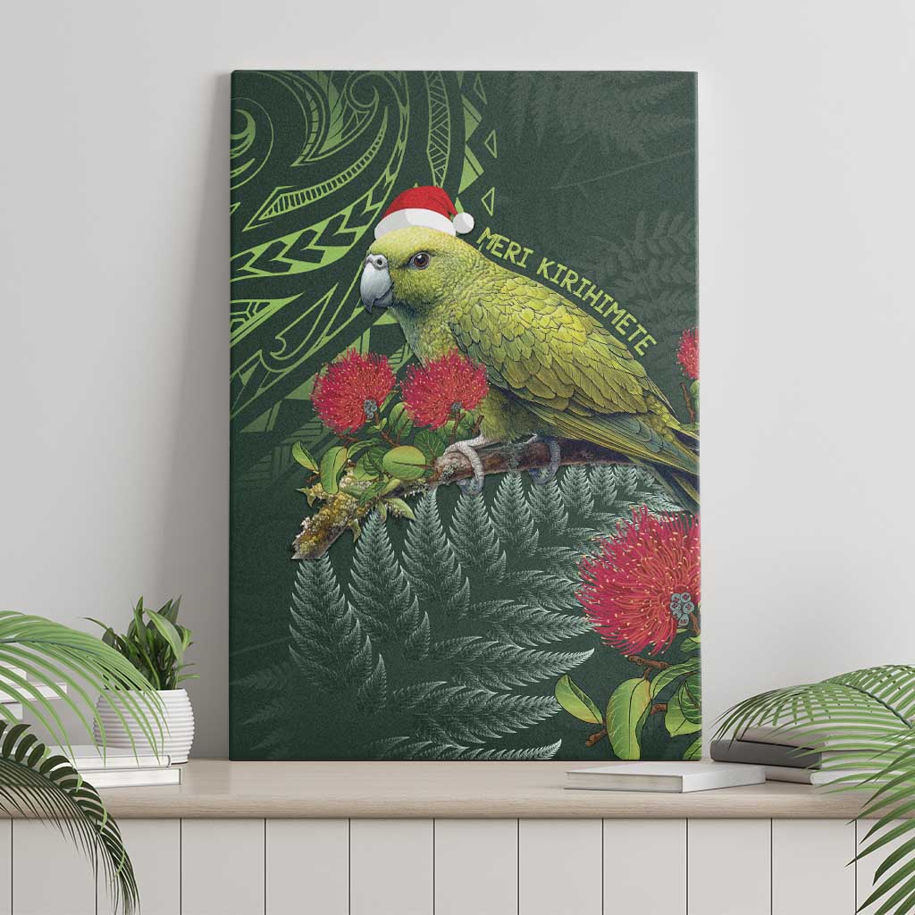 Meri Kirihimete Kakapo Canvas Wall Art Green Silver Fern Christmas Vibe