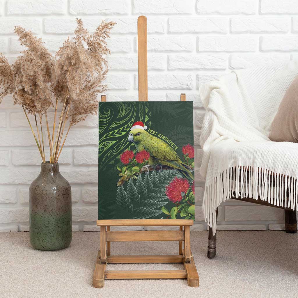 Meri Kirihimete Kakapo Canvas Wall Art Green Silver Fern Christmas Vibe