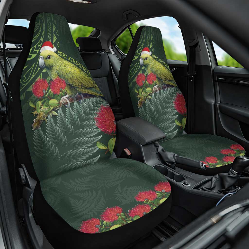 Meri Kirihimete Kakapo Car Seat Cover Green Silver Fern Christmas Vibe - Vibe Hoodie Shop