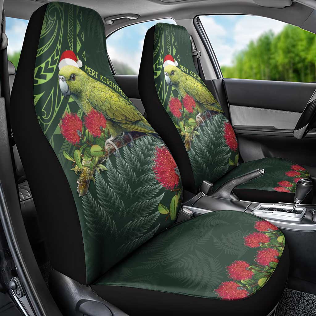 Meri Kirihimete Kakapo Car Seat Cover Green Silver Fern Christmas Vibe - Vibe Hoodie Shop