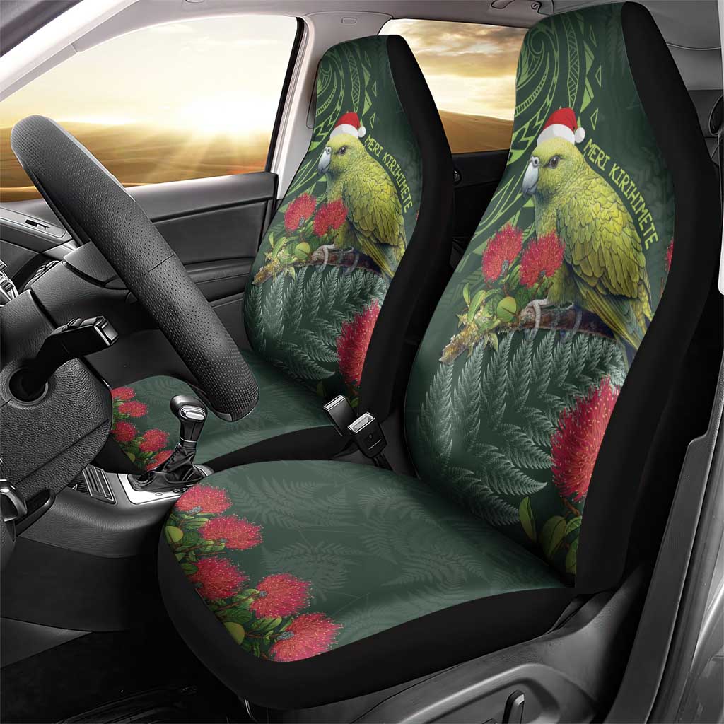 Meri Kirihimete Kakapo Car Seat Cover Green Silver Fern Christmas Vibe - Vibe Hoodie Shop