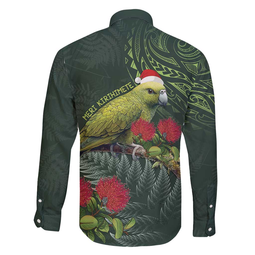 Meri Kirihimete Kakapo Family Matching Long Sleeve Bodycon Dress and Hawaiian Shirt Green Silver Fern Christmas Vibe