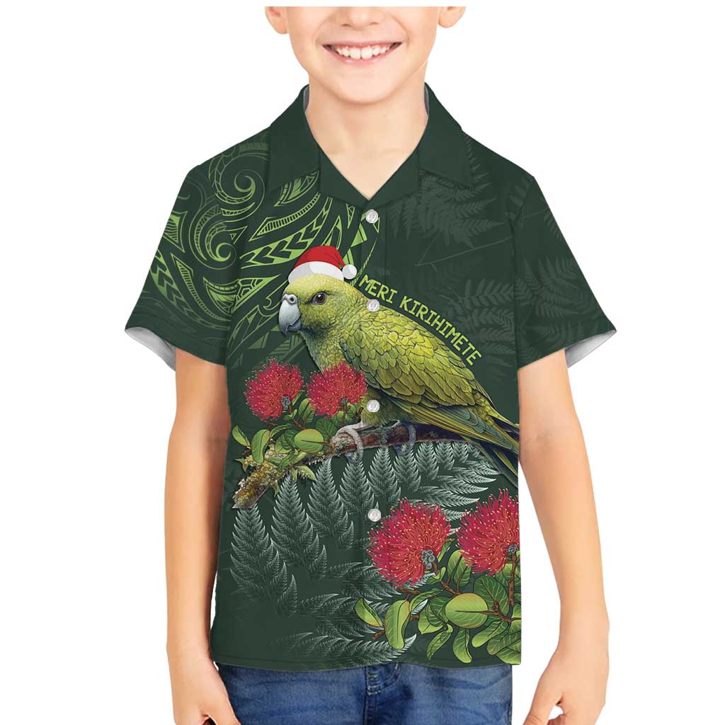 Meri Kirihimete Kakapo Family Matching Mermaid Dress and Hawaiian Shirt Green Silver Fern Christmas Vibe