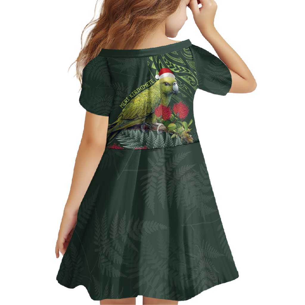 Meri Kirihimete Kakapo Family Matching Off Shoulder Maxi Dress and Hawaiian Shirt Green Silver Fern Christmas Vibe