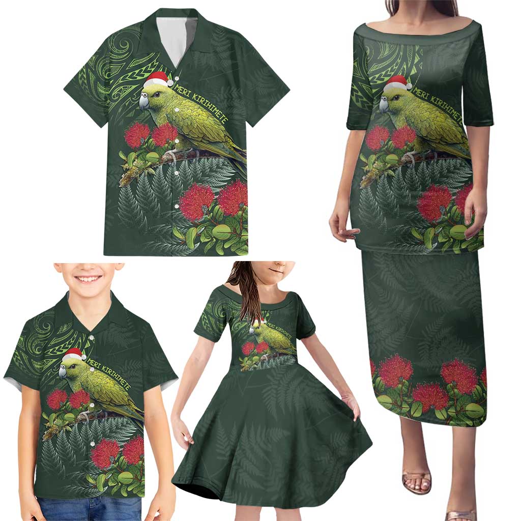 Meri Kirihimete Kakapo Family Matching Puletasi and Hawaiian Shirt Green Silver Fern Christmas Vibe