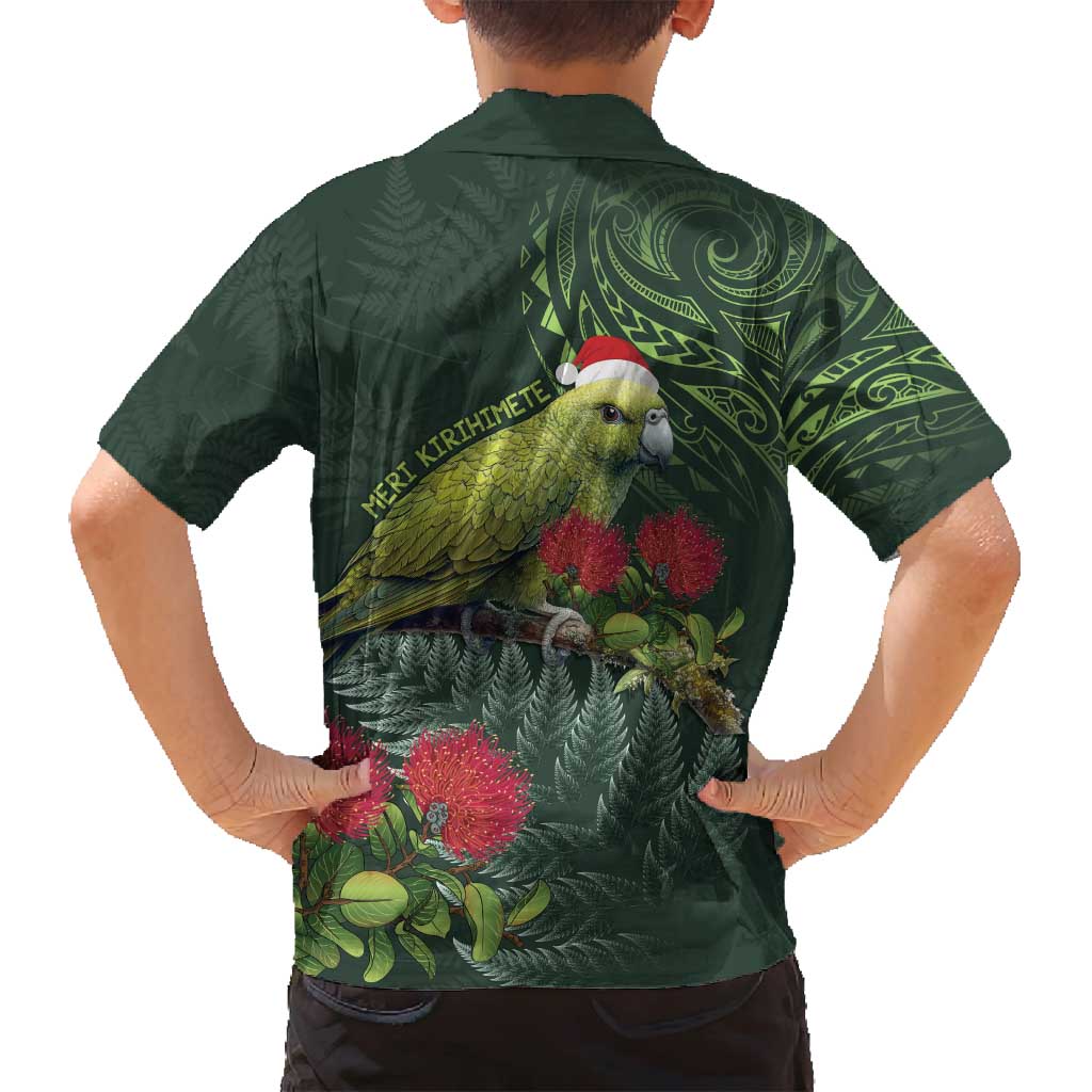 Meri Kirihimete Kakapo Family Matching Summer Maxi Dress and Hawaiian Shirt Green Silver Fern Christmas Vibe