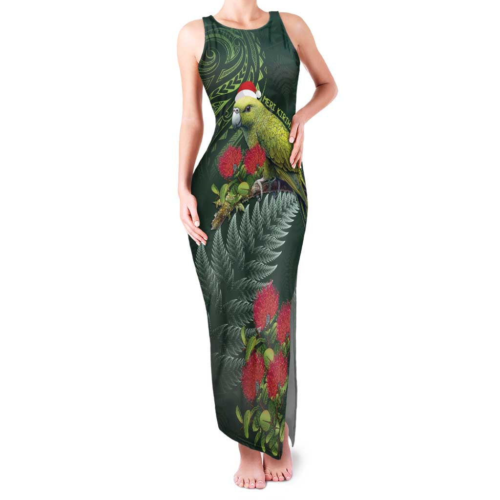 Meri Kirihimete Kakapo Family Matching Tank Maxi Dress and Hawaiian Shirt Green Silver Fern Christmas Vibe