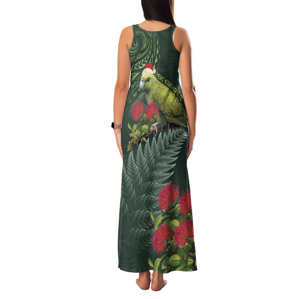 Meri Kirihimete Kakapo Family Matching Tank Maxi Dress and Hawaiian Shirt Green Silver Fern Christmas Vibe