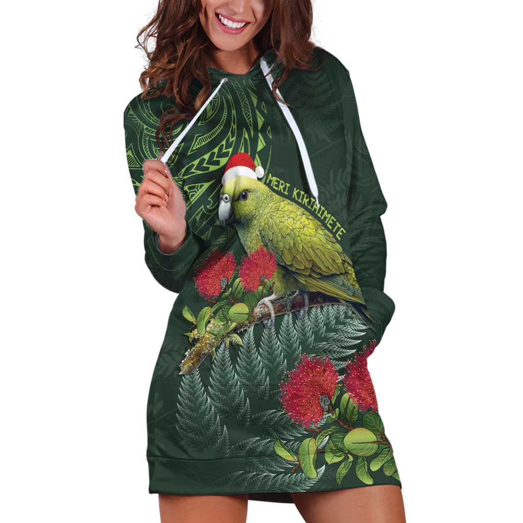 Meri Kirihimete Kakapo Hoodie Dress Green Silver Fern Christmas Vibe - Vibe Hoodie Shop