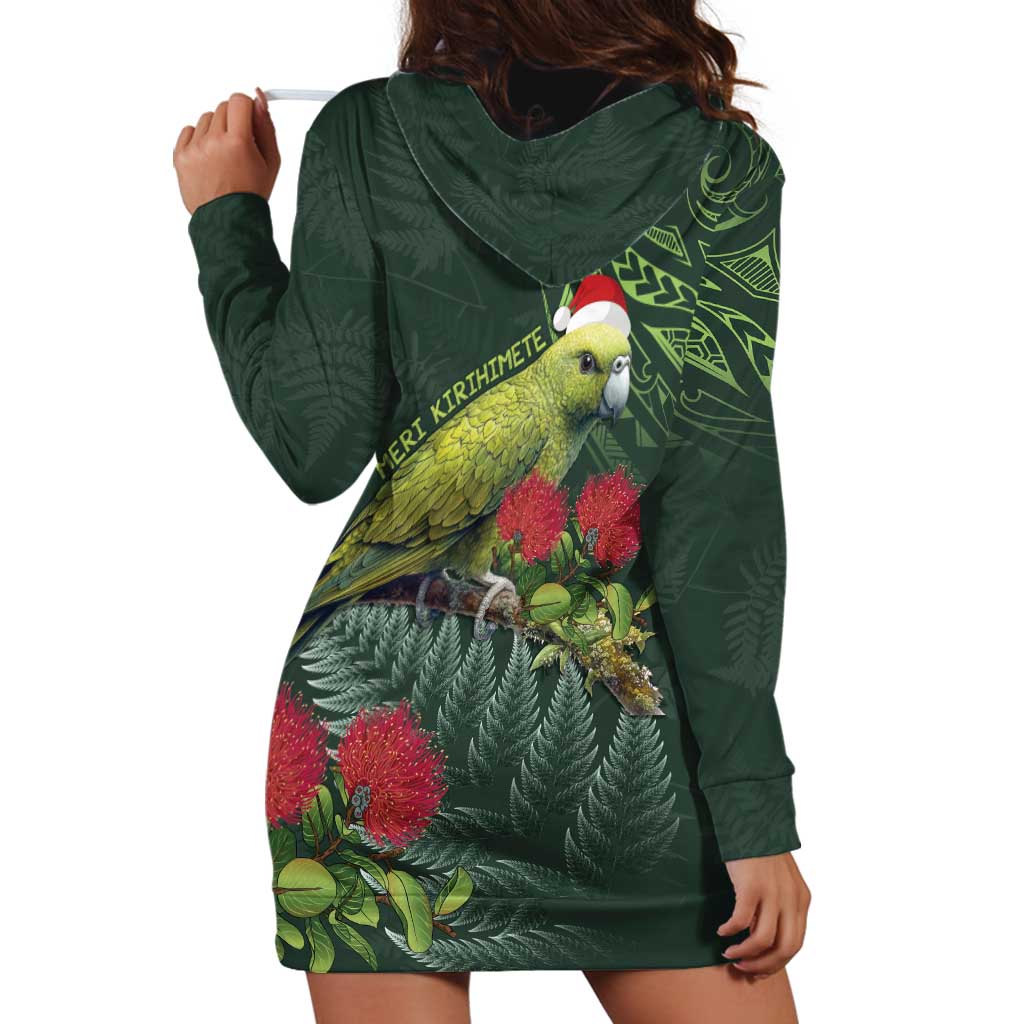 Meri Kirihimete Kakapo Hoodie Dress Green Silver Fern Christmas Vibe - Vibe Hoodie Shop