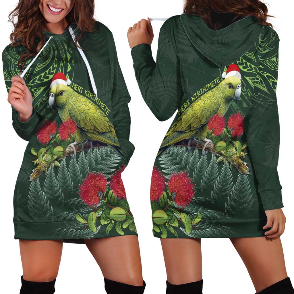 Meri Kirihimete Kakapo Hoodie Dress Green Silver Fern Christmas Vibe - Vibe Hoodie Shop