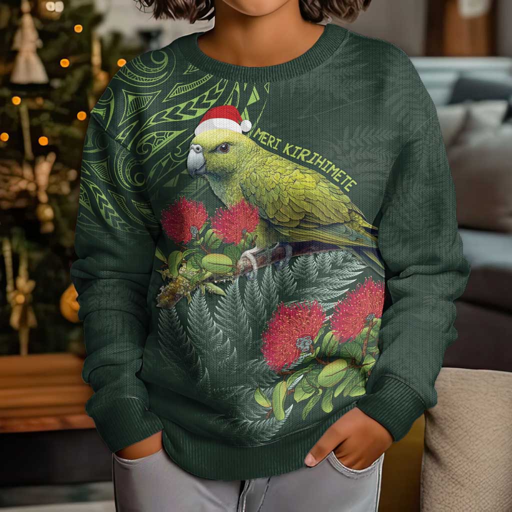 Meri Kirihimete Kakapo Kid Ugly Christmas Sweater Green Silver Fern Christmas Vibe