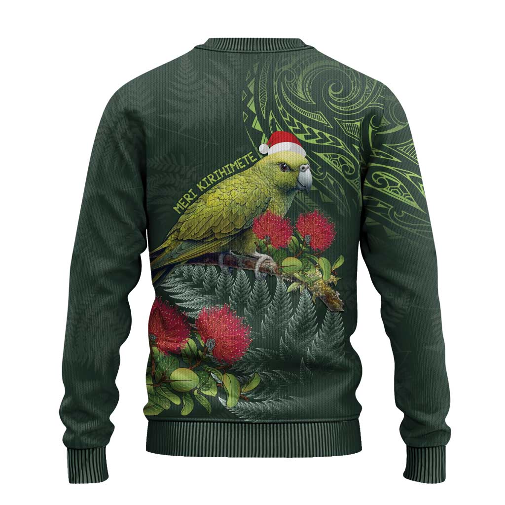 Meri Kirihimete Kakapo Ugly Christmas Sweater Green Silver Fern Christmas Vibe