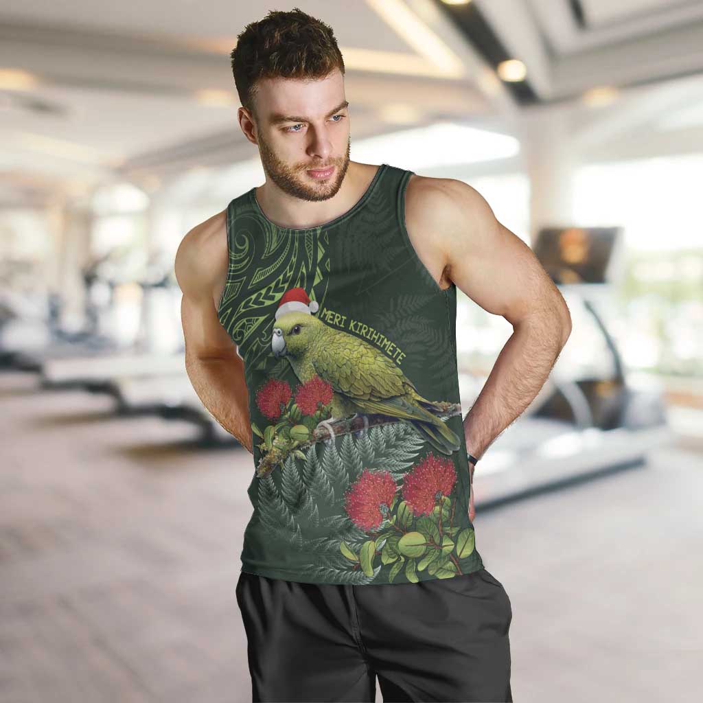 Meri Kirihimete Kakapo Men Tank Top Green Silver Fern Christmas Vibe - Vibe Hoodie Shop