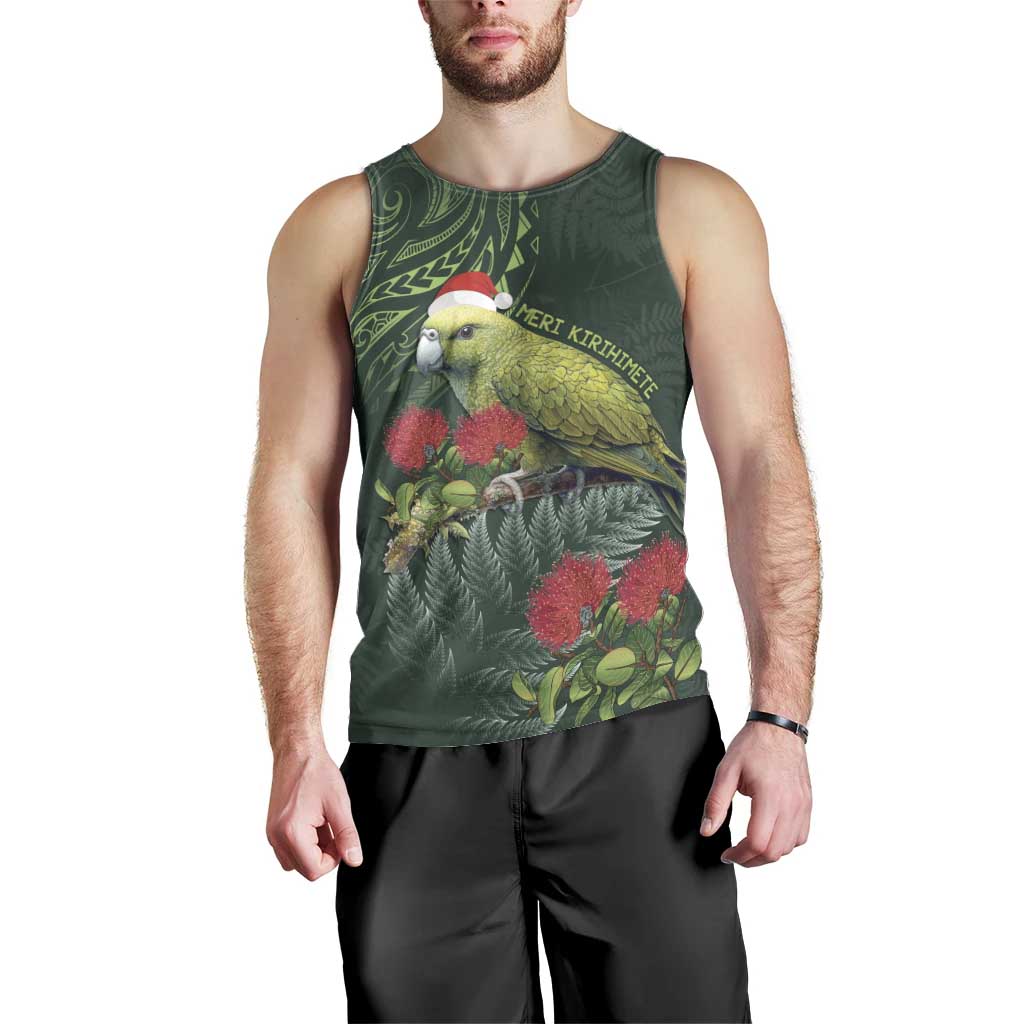 Meri Kirihimete Kakapo Men Tank Top Green Silver Fern Christmas Vibe - Vibe Hoodie Shop