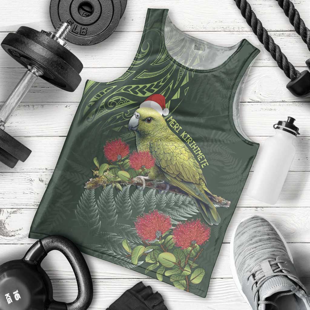 Meri Kirihimete Kakapo Men Tank Top Green Silver Fern Christmas Vibe - Vibe Hoodie Shop