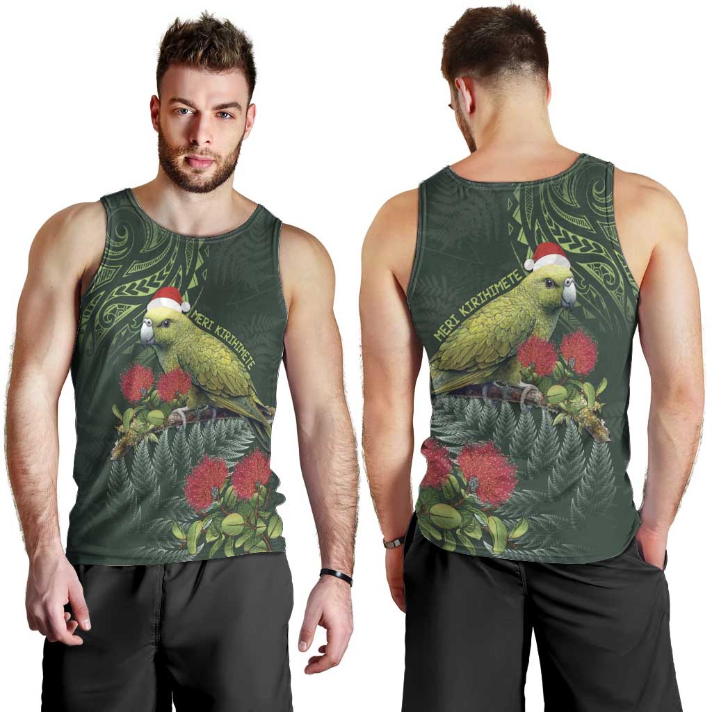 Meri Kirihimete Kakapo Men Tank Top Green Silver Fern Christmas Vibe - Vibe Hoodie Shop