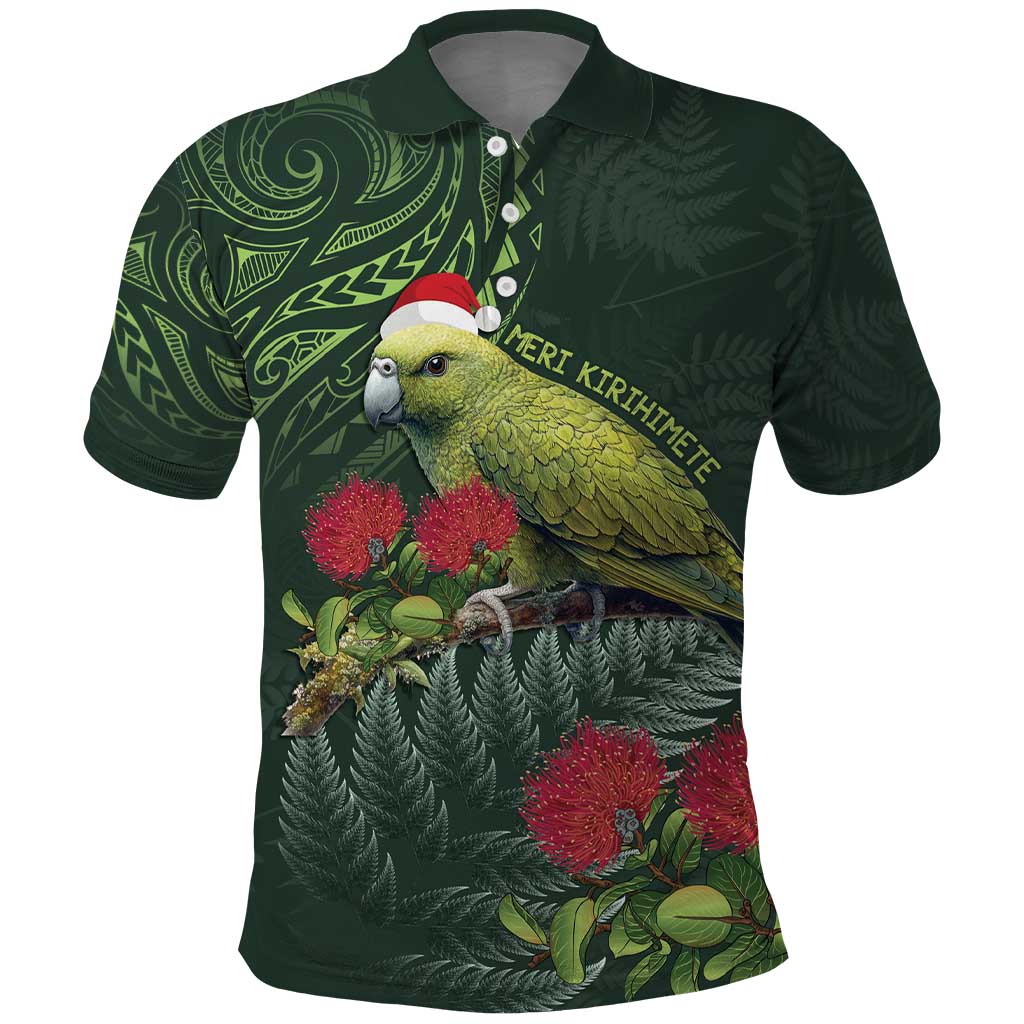 Meri Kirihimete Kakapo Polo Shirt Green Silver Fern Christmas Vibe LT9 - Vibe Hoodie Shop