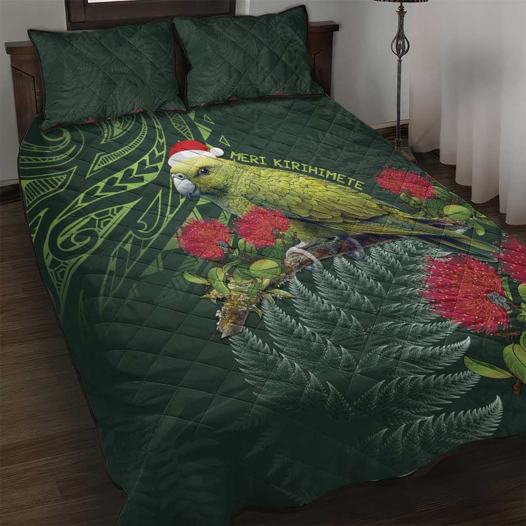 Meri Kirihimete Kakapo Quilt Bed Set Green Silver Fern Christmas Vibe - Vibe Hoodie Shop