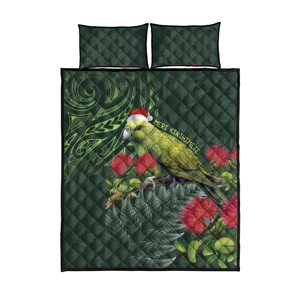 Meri Kirihimete Kakapo Quilt Bed Set Green Silver Fern Christmas Vibe - Vibe Hoodie Shop