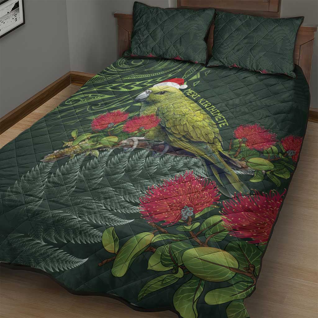 Meri Kirihimete Kakapo Quilt Bed Set Green Silver Fern Christmas Vibe - Vibe Hoodie Shop