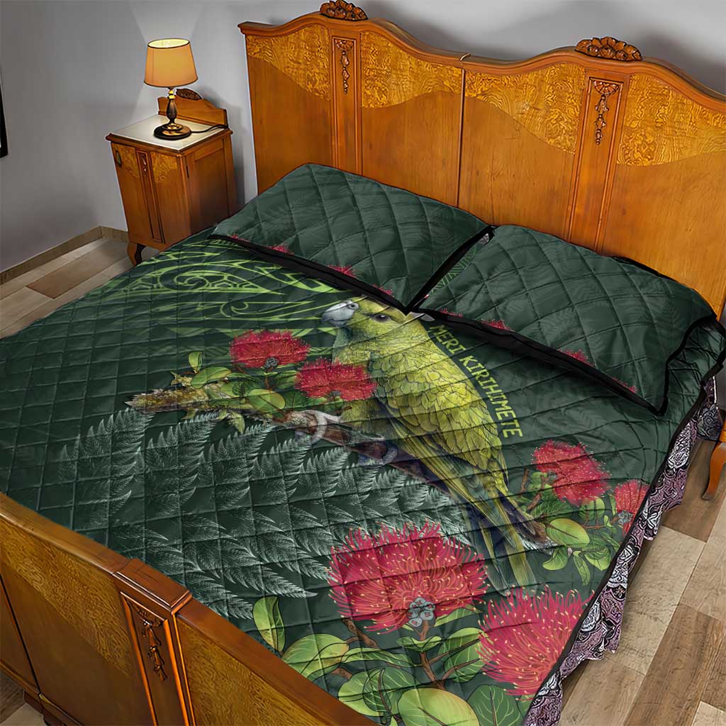 Meri Kirihimete Kakapo Quilt Bed Set Green Silver Fern Christmas Vibe - Vibe Hoodie Shop