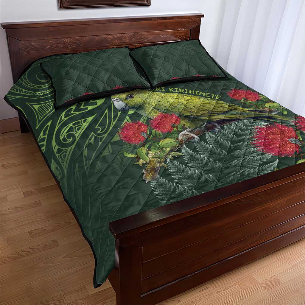 Meri Kirihimete Kakapo Quilt Bed Set Green Silver Fern Christmas Vibe - Vibe Hoodie Shop