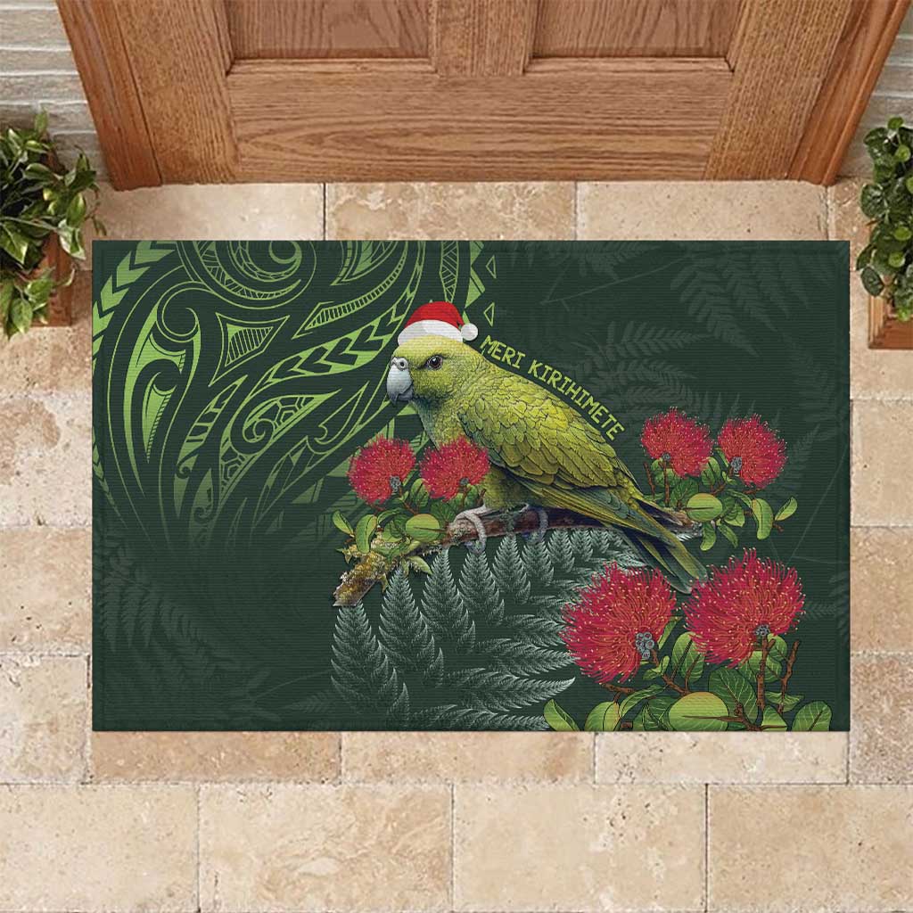 Meri Kirihimete Kakapo Rubber Doormat Green Silver Fern Christmas Vibe